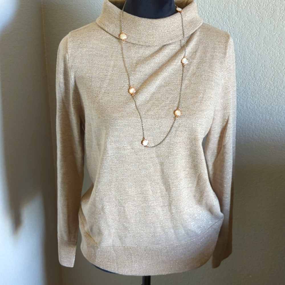 NET talbots Metallic  Beige Merino Wool Sweater sz M